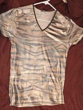 Metallic Taupe Animal-Print V-Neck Tee